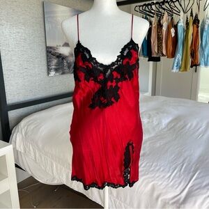 La Perla Maison Red Black Short Slip Nightgown NWT